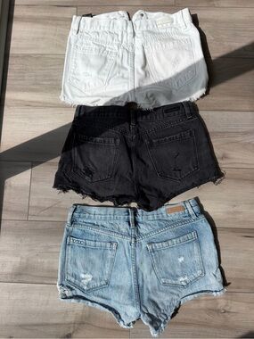 BLANKNYC set of 3 Distressed Denim Shorts - White, Black, Light Blue